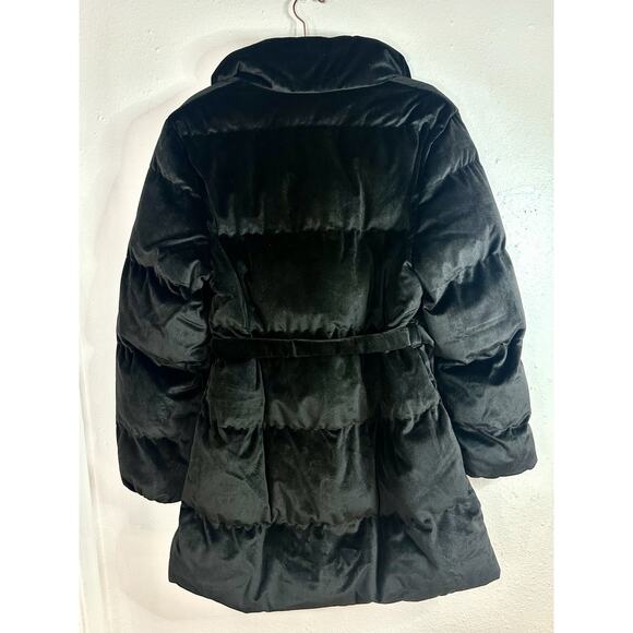 Express Edition Black Velvet Velour Belted Puffer Jacket Size Large - Picture 2 of 7